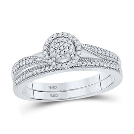 Sparkling Splendor: 10kt White Gold Round Diamond Bridal Wedding Ring Band Set 1/5 Cttw - Splendid Jewellery