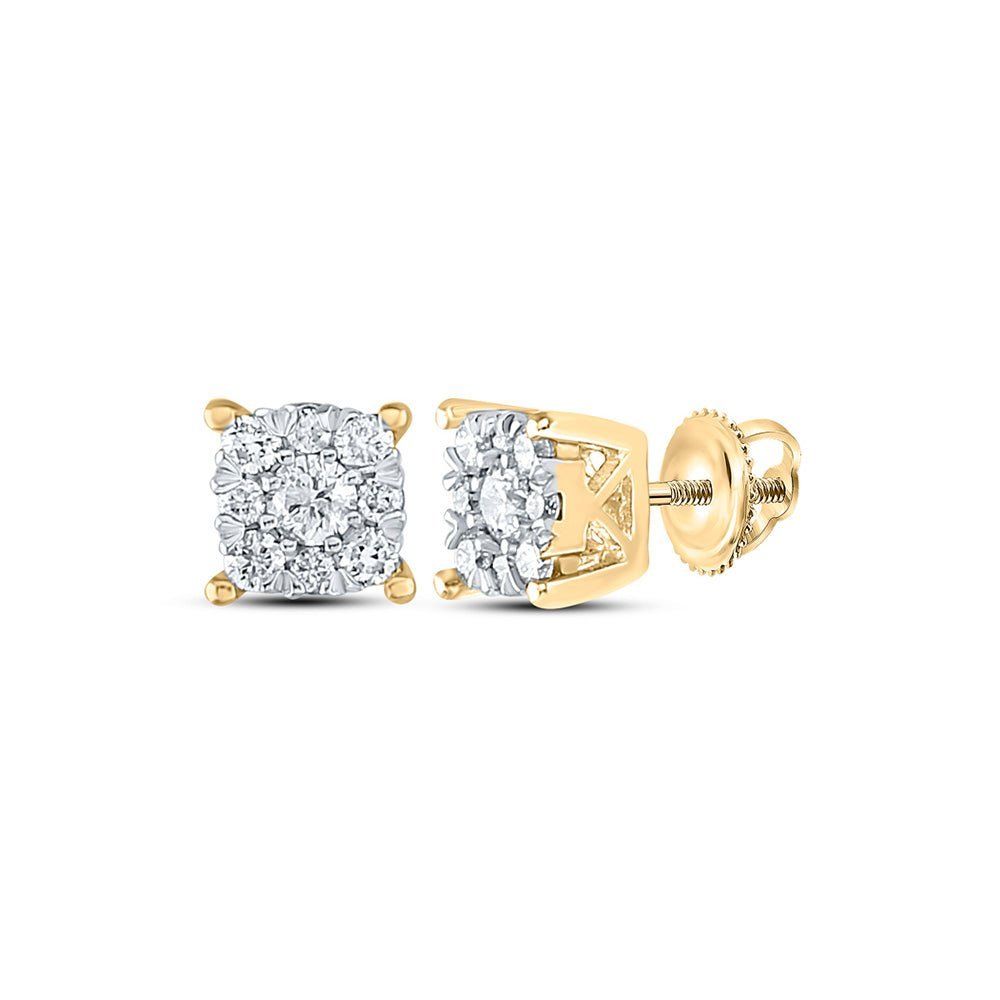 Sparkling Splendor: 10kt Yellow Gold Diamond Cluster Earrings - Splendid Jewellery