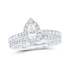 Sparkling Splendor: 14kt White Gold Pear Diamond Halo Bridal Wedding Ring Band Set 1 Cttw - Splendid Jewellery