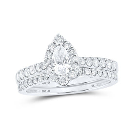 Sparkling Splendor: 14kt White Gold Pear Diamond Halo Bridal Wedding Ring Band Set 1 Cttw - Splendid Jewellery