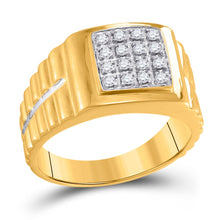 Load image into Gallery viewer, Sparkling Square 2-tone Cluster Diamond Ring in 10kt Yellow Gold for Men - 1/4 Cttw  Top View from Splendid Jewellery
