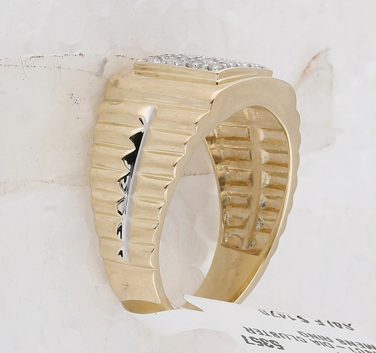 Sparkling Square 2 - tone Cluster Diamond Ring in 10kt Yellow Gold for Men - 1/4 Cttw - Splendid Jewellery