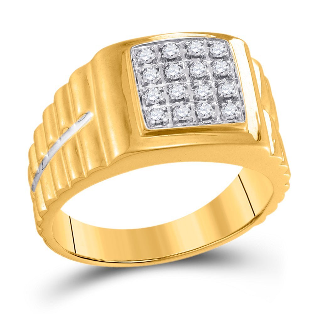 Sparkling Square 2 - tone Cluster Diamond Ring in 10kt Yellow Gold for Men - 1/4 Cttw - Splendid Jewellery