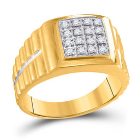 Sparkling Square 2 - tone Cluster Diamond Ring in 10kt Yellow Gold for Men - 1/4 Cttw - Splendid Jewellery