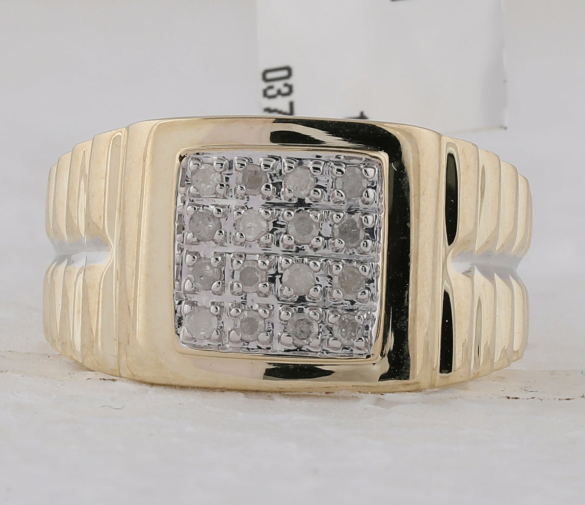 Sparkling Square 2 - tone Cluster Diamond Ring in 10kt Yellow Gold for Men - 1/4 Cttw - Splendid Jewellery