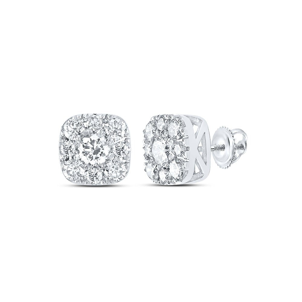 Sparkling Square Cluster Diamond Earrings in 10kt White Gold - Splendid Jewellery