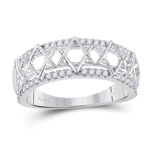Load image into Gallery viewer, Sparkling Starlight: 10kt White Gold Women&#39;s Round Diamond Magen David Star Ring 1/5 Cttw Top view from the 10Kt White Gold Womens Round Diamond Magen David Star Ring 1 5 Cttwpin282603 collection by Splendid Jewellery