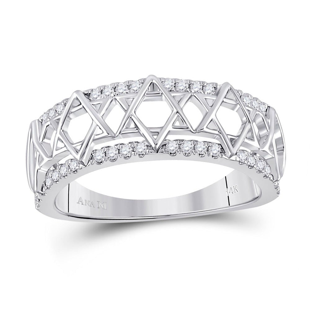 Sparkling Starlight: 10kt White Gold Women's Round Diamond Magen David Star Ring 1/5 Cttw - Splendid Jewellery