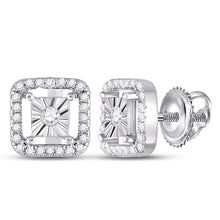 Load image into Gallery viewer, Sparkling Sterling Silver Diamond Square Earrings  Top View from Splendid Jewellery