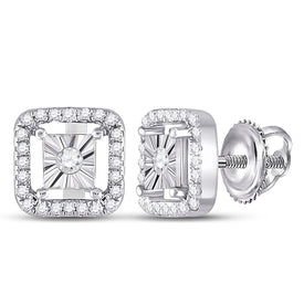 Sparkling Sterling Silver Diamond Square Earrings  Top View from Splendid Jewellery