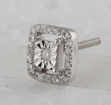 Load image into Gallery viewer, Sparkling Sterling Silver Diamond Square Earrings  Side View from Splendid Jewellery