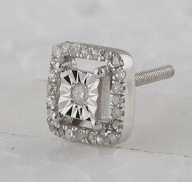 Sparkling Sterling Silver Diamond Square Earrings  Side View from Splendid Jewellery