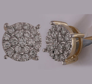 Sparkling Symphony: 10kt Yellow Gold Womens Round Diamond Cluster Earrings 3/8 Cttw - Splendid Jewellery