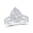 Sparkling Tears: 10kt White Gold Diamond Teardrop Bridal Wedding Ring Band Set - Splendid Jewellery