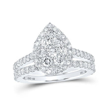 Load image into Gallery viewer, Sparkling Tears: 10kt White Gold Diamond Teardrop Bridal Wedding Ring Band Set - Splendid Jewellery