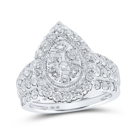 Sparkling Tears of Love | 10kt White Gold Diamond Teardrop Cluster Wedding Ring Set - Splendid Jewellery