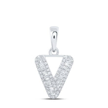 Load image into Gallery viewer, Sparkling V Initial Diamond Pendant in 10kt White Gold | Personalized Elegance and Dazzling Brilliance - Splendid Jewellery