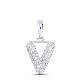 Sparkling V Initial Diamond Pendant in 10kt White Gold | Personalized Elegance and Dazzling Brilliance - Splendid Jewellery