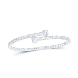 Sparkling White Gold Baguette Diamond Heart Cuff Bangle Bracelet - 2 - 5/8 Cttw - Splendid Jewellery