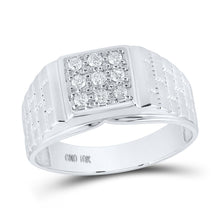 Load image into Gallery viewer, Sparkling White Gold Diamond Cluster Men&#39;s Ring - 1/4 Cttw  Top View from Splendid Jewellery