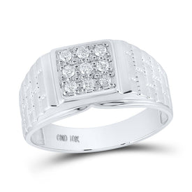 Sparkling White Gold Diamond Cluster Men's Ring - 1/4 Cttw  Top View from Splendid Jewellery