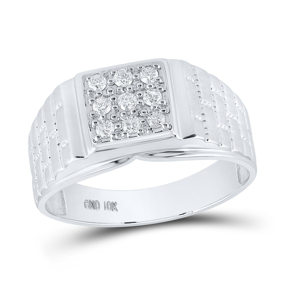 Sparkling White Gold Diamond Cluster Men's Ring - 1/4 Cttw - Splendid Jewellery