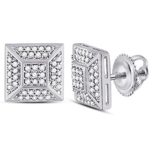 Load image into Gallery viewer, Sparkling White Gold Square Cluster Diamond Stud Earrings for Men  Top View from Splendid Jewellery