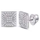 Sparkling White Gold Square Cluster Diamond Stud Earrings for Men  Top View from Splendid Jewellery