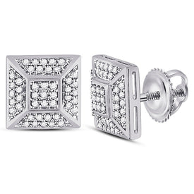 Sparkling White Gold Square Cluster Diamond Stud Earrings for Men  Top View from Splendid Jewellery