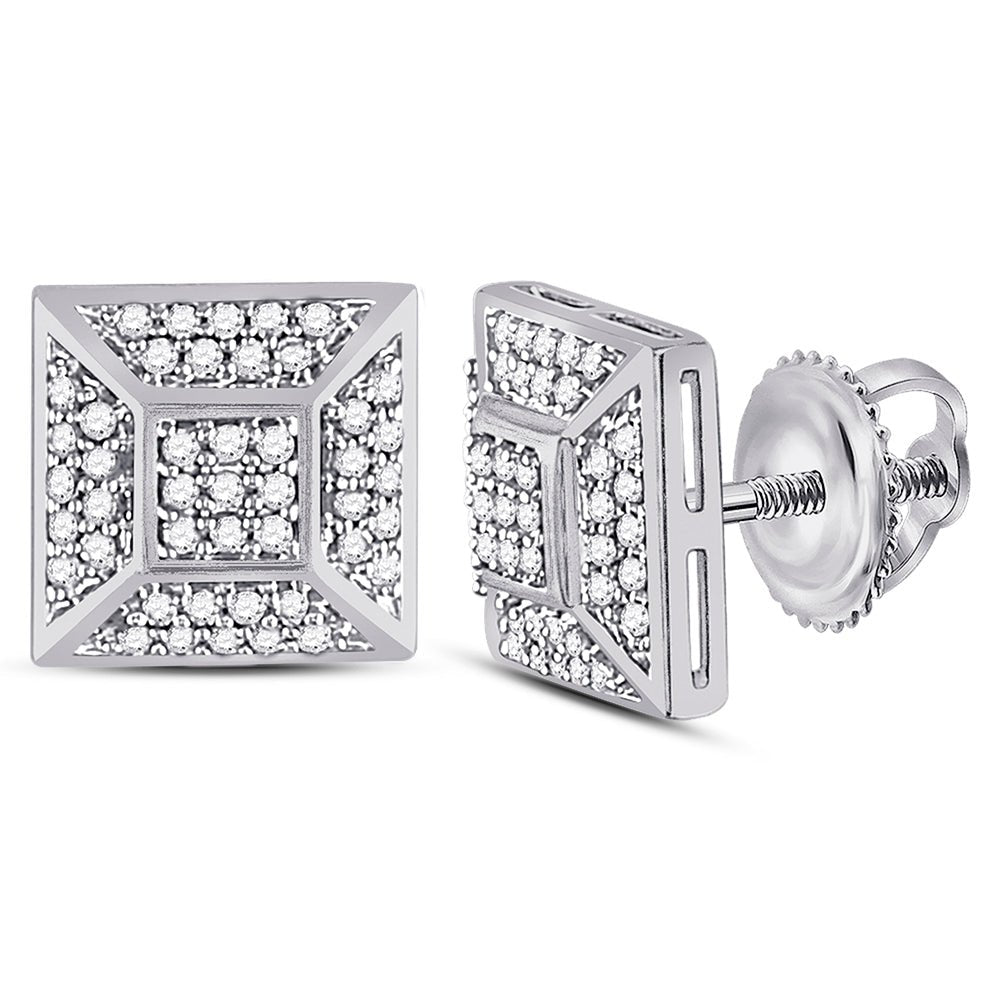 Sparkling White Gold Square Cluster Diamond Stud Earrings for Men - Splendid Jewellery