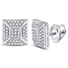 Sparkling White Gold Square Cluster Diamond Stud Earrings for Men  Side View from Splendid Jewellery
