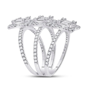 Spiral Brilliance: 14kt White Gold Womens Baguette Diamond Fashion Ring - Splendid Jewellery