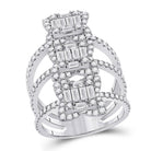 Spiral Brilliance: 14kt White Gold Womens Baguette Diamond Fashion Ring - Splendid Jewellery