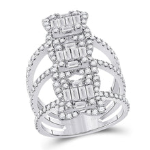 Load image into Gallery viewer, Spiral Brilliance: 14kt White Gold Womens Baguette Diamond Fashion Ring - Top View