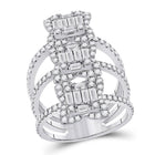 Spiral Brilliance: 14kt White Gold Womens Baguette Diamond Fashion Ring - Top View