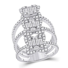 Spiral Brilliance: 14kt White Gold Womens Baguette Diamond Fashion Ring - Top View