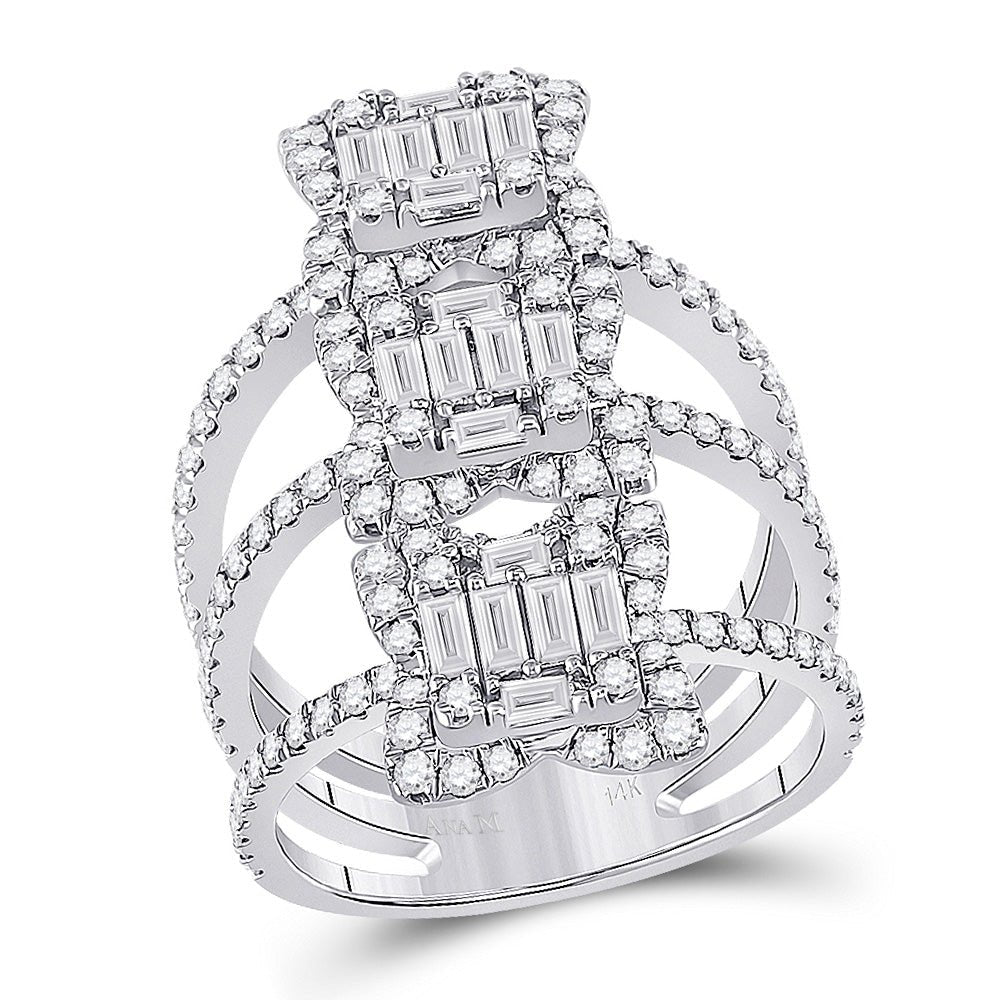 Spiral Brilliance: 14kt White Gold Womens Baguette Diamond Fashion Ring - Splendid Jewellery