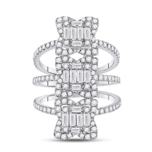 Load image into Gallery viewer, Spiral Brilliance: 14kt White Gold Womens Baguette Diamond Fashion Ring - Front View