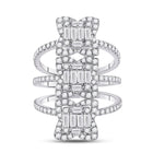 Spiral Brilliance: 14kt White Gold Womens Baguette Diamond Fashion Ring - Front View
