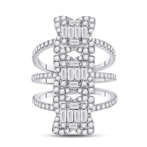 Spiral Brilliance: 14kt White Gold Womens Baguette Diamond Fashion Ring - Splendid Jewellery