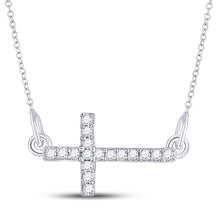 Load image into Gallery viewer, Splendid Diamond Cross Necklace: Sterling Silver with Round Diamonds  Top View from Splendid Jewellery