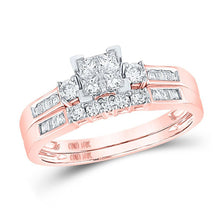 Load image into Gallery viewer, Splendid Jewellery 10kt Rose Gold Princess Diamond Bridal Wedding Ring Band Set - Splendid Jewellery