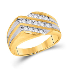 Load image into Gallery viewer, Splendid Jewellery 10kt Two-tone Gold Men&#39;s Round Diamond Diagonal 3 Row Fashion Ring 1/2 Cttw  Top View from Splendid Jewellery