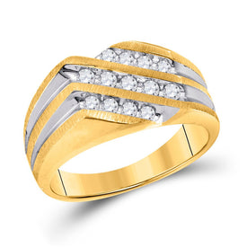 Splendid Jewellery 10kt Two-tone Gold Men's Round Diamond Diagonal 3 Row Fashion Ring 1/2 Cttw  Top View from Splendid Jewellery