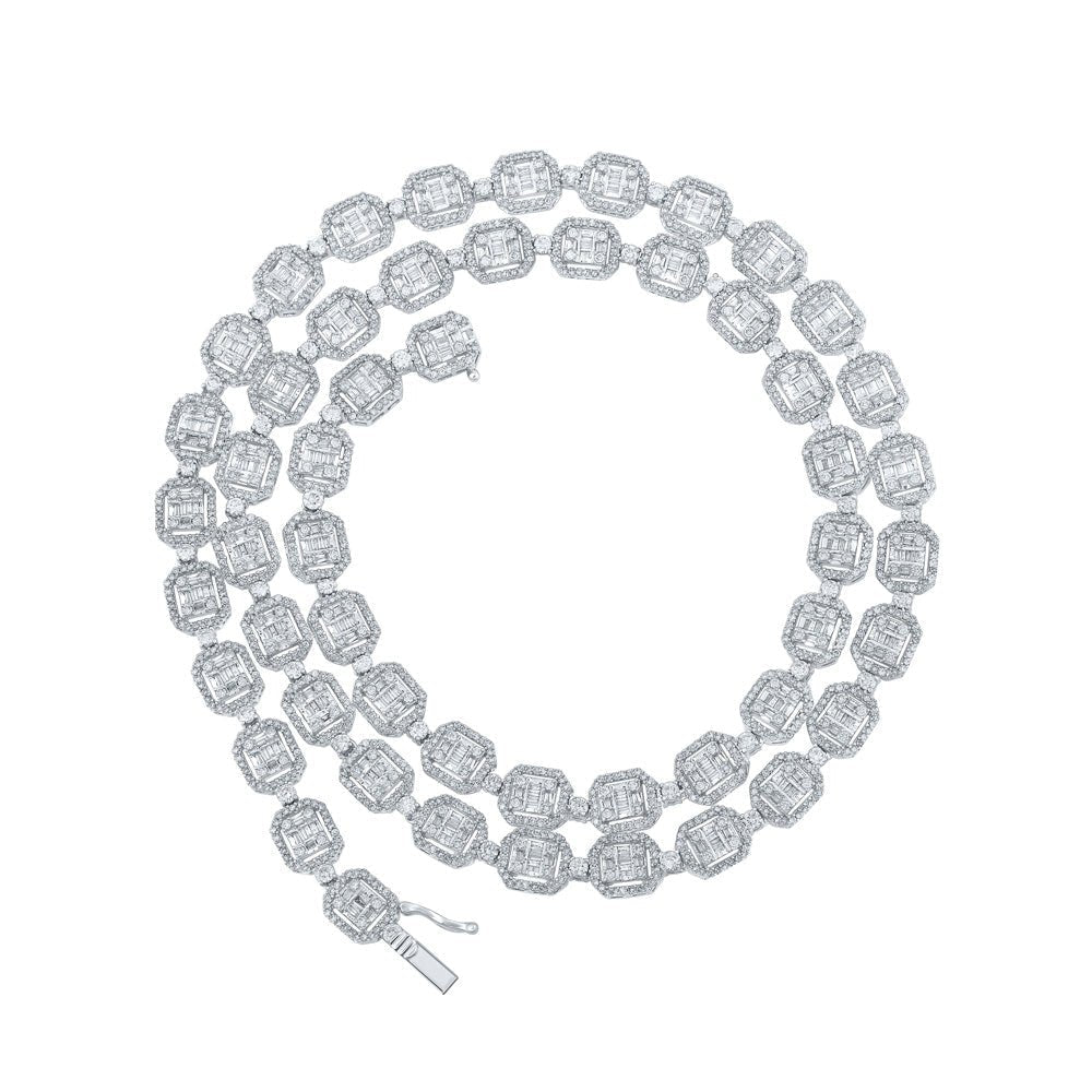 Splendid Jewellery 10kt White Gold Baguette and Round Diamond Link Chain Necklace - 12 Cttw - Splendid Jewellery