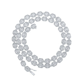 Splendid Jewellery 10kt White Gold Baguette and Round Diamond Link Chain Necklace - 12 Cttw - Splendid Jewellery