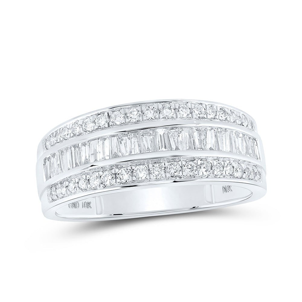 Splendid Jewellery 10kt White Gold Baguette and Round Diamond Men's Band Ring, 7/8 Cttw - Splendid Jewellery