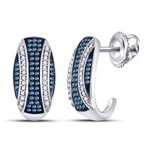 Load image into Gallery viewer, Splendid Jewellery 10kt White Gold Blue Diamond Half J Hoop Earrings  Top View from Splendid Jewellery