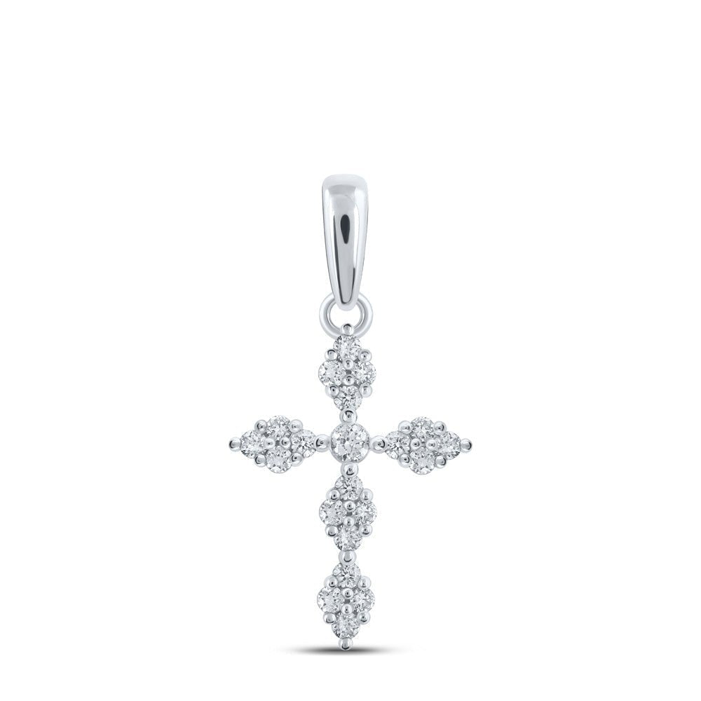 Splendid Jewellery 10kt White Gold Diamond Cross Pendant 1/6 Cttw - Radiant Divine Charm - Splendid Jewellery