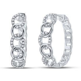 Splendid Jewellery 10kt White Gold Diamond Cuban Curb Link Hoop Earrings - Splendid Jewellery